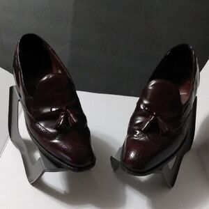 Vtg Bostanian 12 Wing Tip Loafer With Tassels Dark Brown Stacked Heel